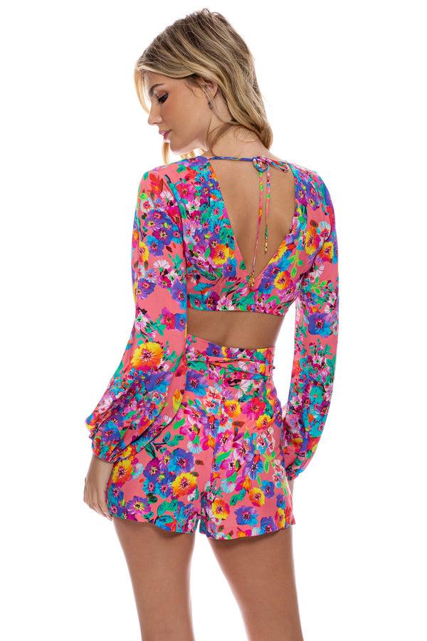 Luli Fama WATER BLOSSOMS - Tie Front Crop Top & Tie Waist Bermuda Shorts • Elect – Luli Fama