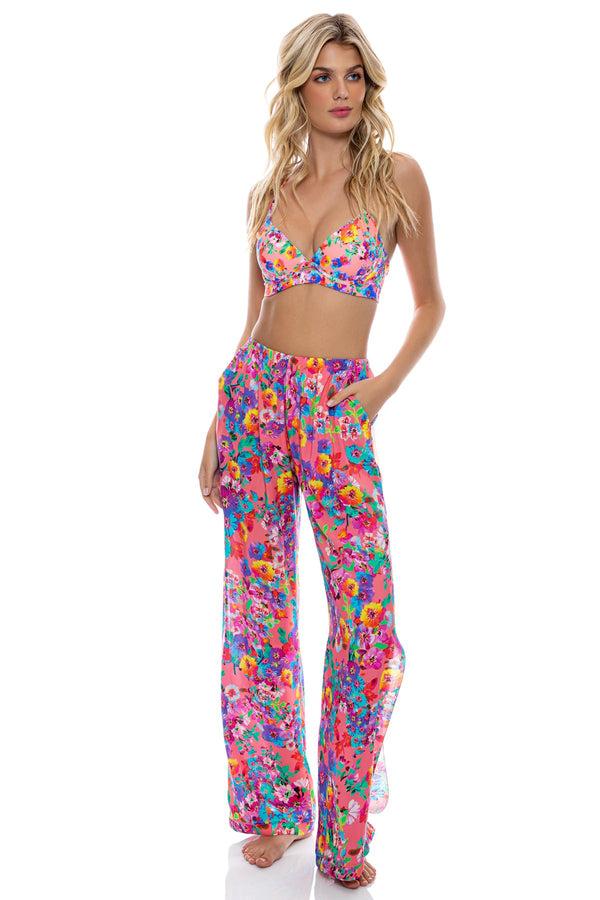 luli fama WATER BLOSSOMS - Underwire Top & Split Side Wide Leg Pant • Electric C – Luli Fama