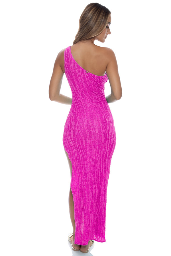 Luli Fama WAVE CHASER - Asymmetrical Cut Out Maxi Dress • Fuchsia – Luli Fama