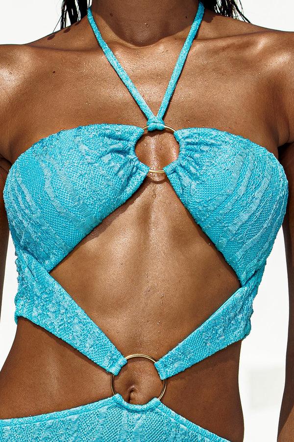 Luli Fama WAVE CHASER - Double Loop Bandeau Long Dress • Aqua – Luli Fama