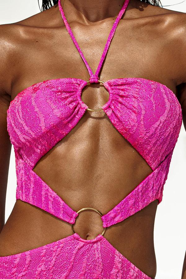 Luli Fama WAVE CHASER - Double Loop Bandeau Long Dress • Fuchsia – Luli Fama