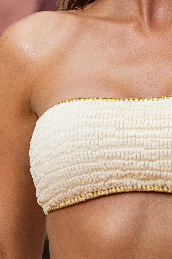 Luli Fama WHITE SANDS - Luxe Stitch Free Form Bandeau Top & High Side Slit Mini – Luli Fama