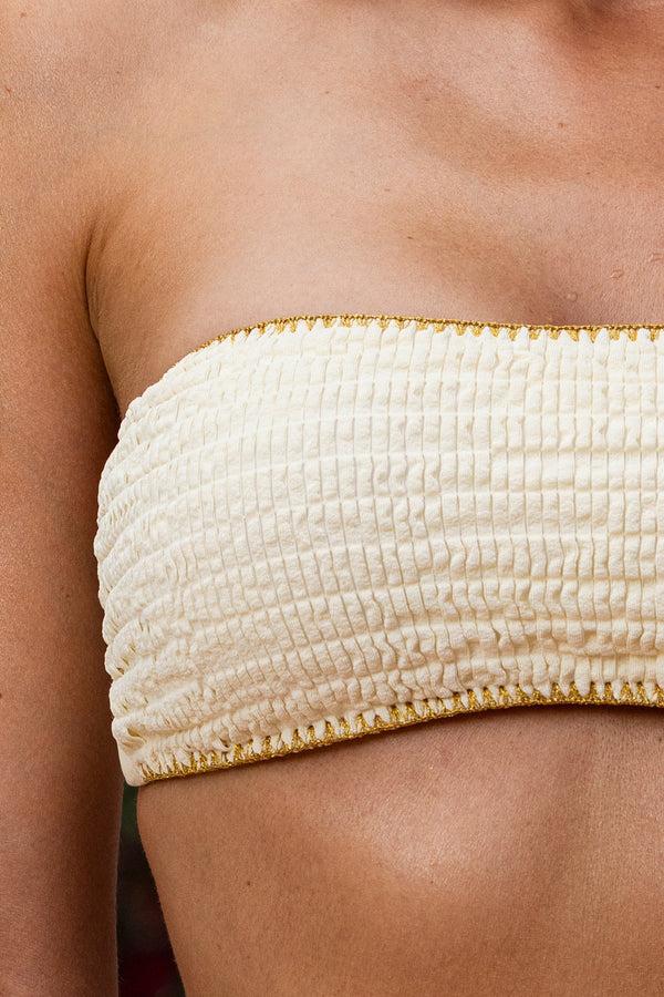 Luli Fama WHITE SANDS - Luxe Stitch Free Form Bandeau Top & Luxe Stitch High Leg – Luli Fama