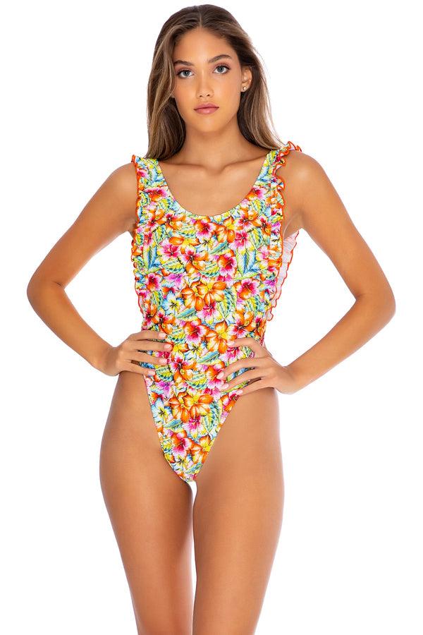 luli fama Wild Flower Tank Top Thong One-Piece Bodysuit - Floral – Luli Fama