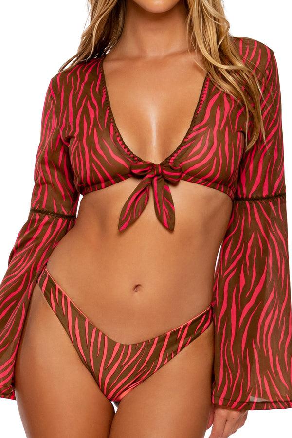 Luli Fama WILD LOVE - Stitched Bell Sleeve Crop Top & High Leg Bottom • Coral – Luli Fama