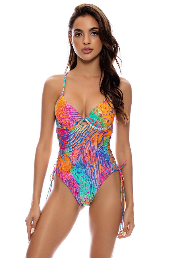 luli fama WILD WATERS - Peek A Boo Underwire One Piece Bodysuit • Multicolor – Luli Fama