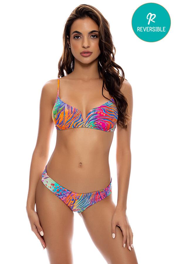 luli fama WILD WATERS - V Splice Bralette & Seamless Wavy Ruched Back Bottom • M – Luli Fama